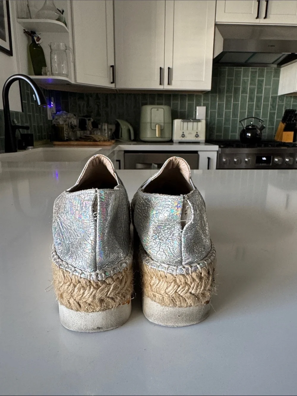 Holographic Slip-On Espadrille Platform Sneakers